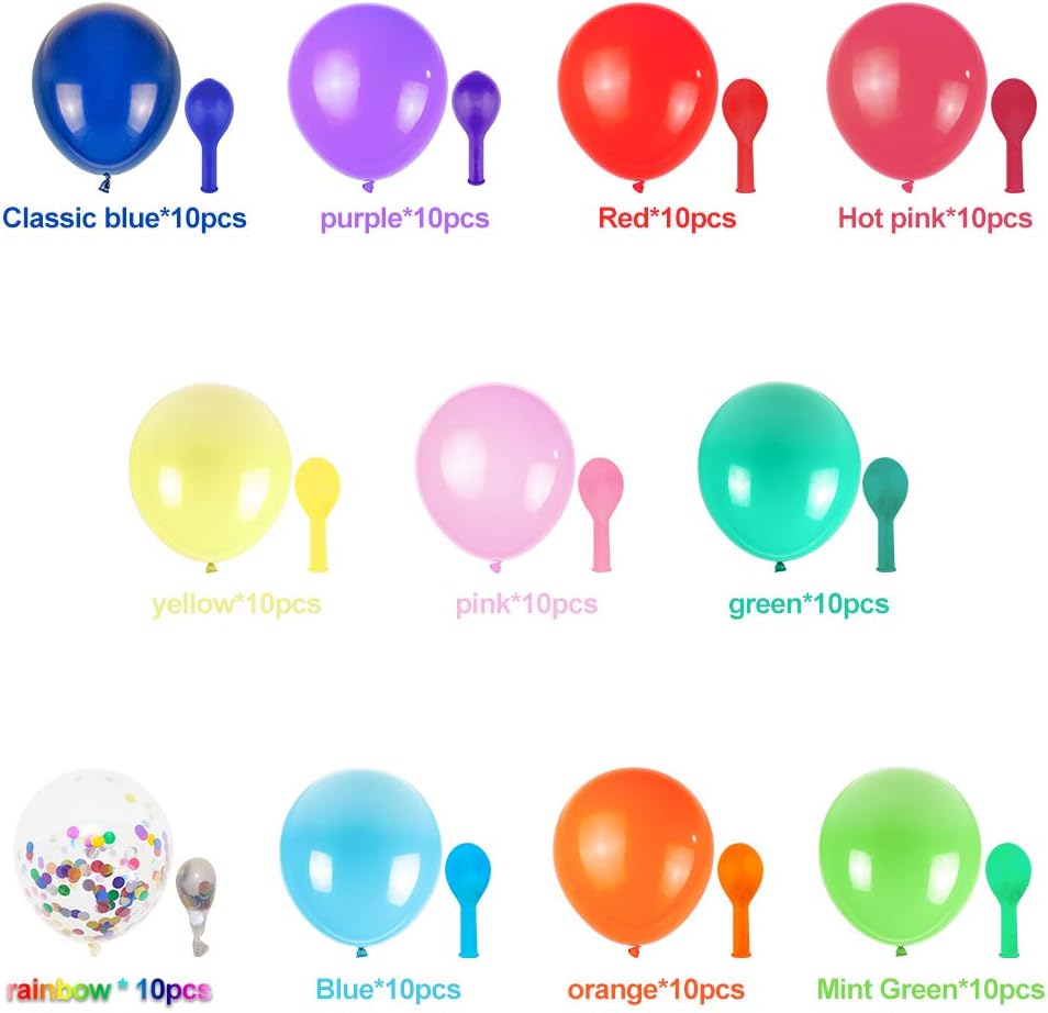 Party Balloons 12 inch Assorted Color Balloons 110 Pack Rainbow Balloons Latex Balloon With Confetti Balloons For Birthday Party Decor: Toys & Games