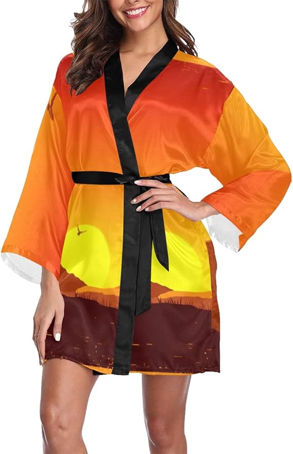 Womens Robe Wild West Desert On Old Kimono Robes Robes for Women Short
