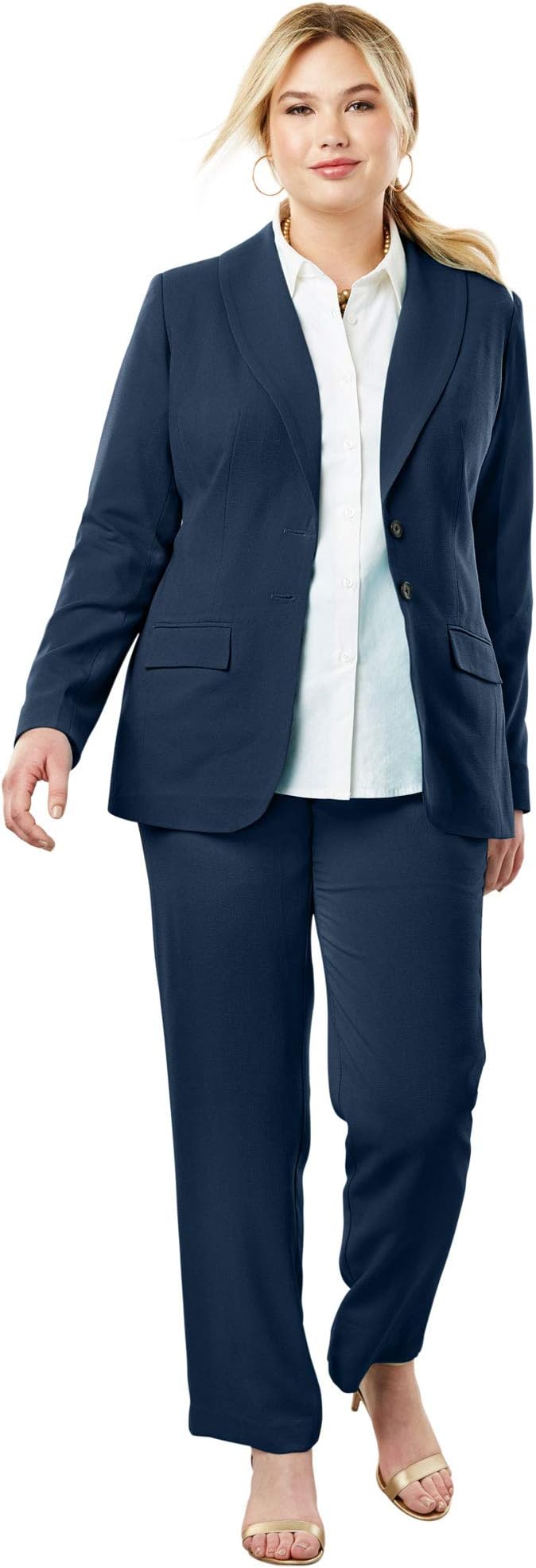 Women's Plus Size Single-Breasted Pantsuit Set