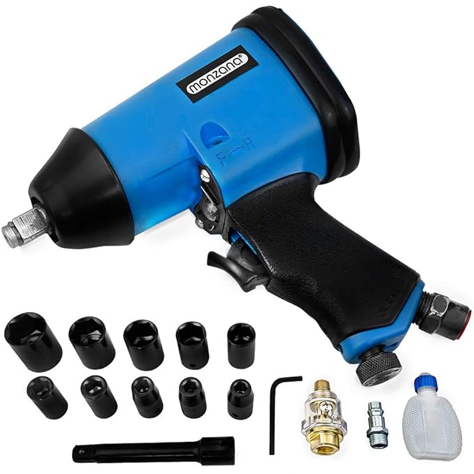 Monzana Druckluft Schlagschrauber Set | 17tlg | max. Drehmoment: 340 Nm | inkl. Aufsätze + Verlängerung | Tragekoffer | weite