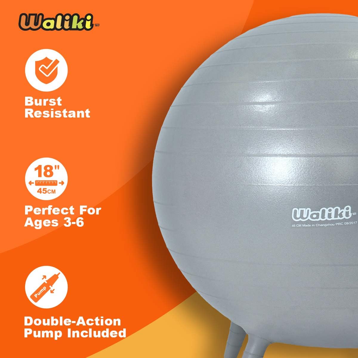 WALIKI Chair Ball with Feet for Kids | Alternative Classroom Seating | Balance Ball | 18"/45CM Gray: Toys & Games