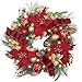 Valery Madelyn Pre-Lit Christmas Wreath for Front Door with Lights, 24 Inch Large Lighted Christmas Wreath with Red Gold Xmas Ball Ribbon for Fireplace Window Outdoor Table Centerpiece Decoration