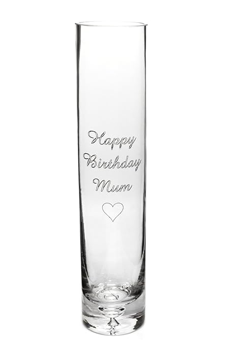 Personalised 25 5cm Tall Cylinder Bubble Base Glass Vase Laser