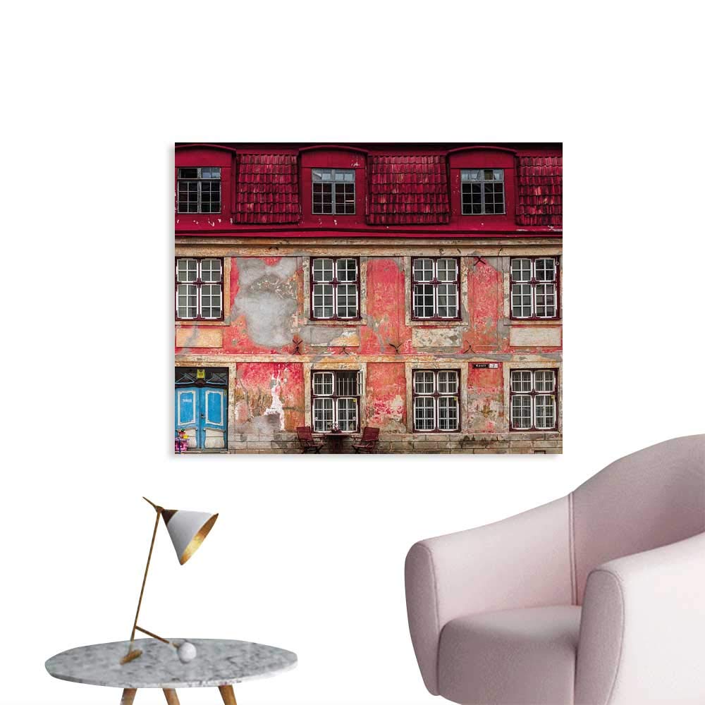 Tudouhoho Urban Cool Poster Old Aged Building in Ancient City Tallinn Estonia Antique Structure Windows Art Stickers Ruby Pink Sky Blue W28 xL20