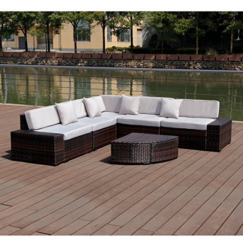 Esright 6 Pieces Patio Wicker Sofa PE Rattan Outdoor Sectional Patio Furniture Sets (Brown Ratta ...