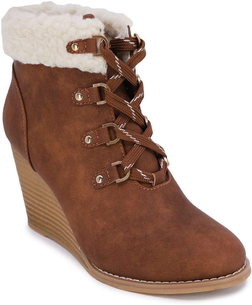 Nautica Womens Warm LaceUp Sherpa Fur Boot Wedge Ankle BootieGalva