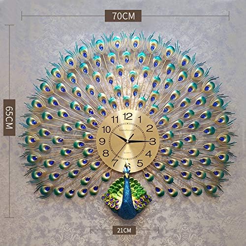 sxh2818517 Love makeup peacock wall clock wall Chinese home living room decoration mute art simple atmosphere creative clock hanging table upgrade peacock opening screen [70cm*65cm]
