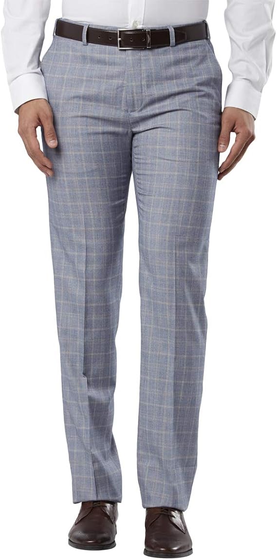 Buy Raymond Solid Medium Blue Polyester Blend Regular Fit Trousers