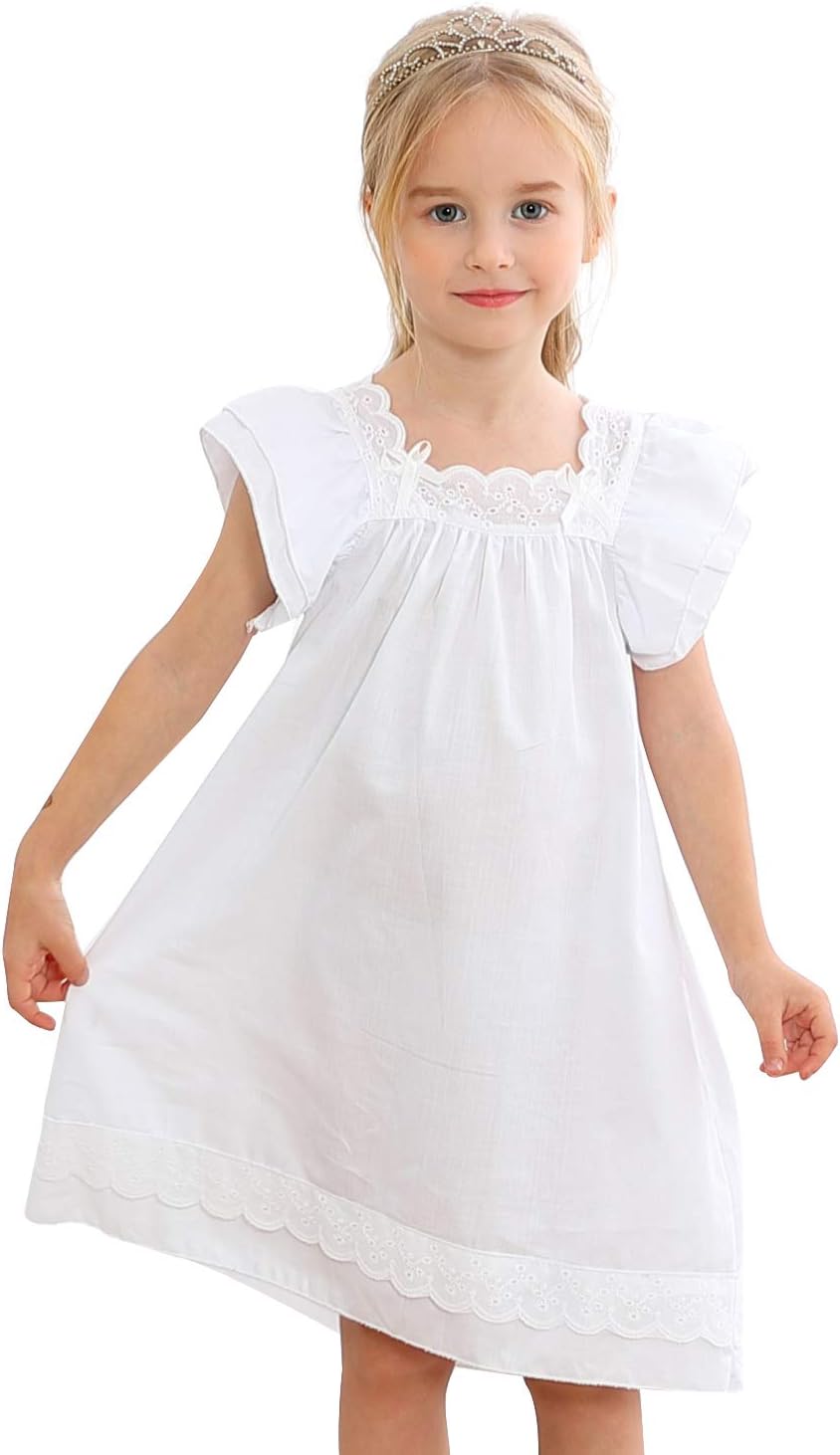 Girls Lovely Lace Nightgowns Long Sleeve Cotton Sleepwear Toddler 3-10 Years