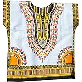 RaanPahMuang Unisex Bright African White Children Dashiki Cotton Shirt, 3-6 Years, Yellow