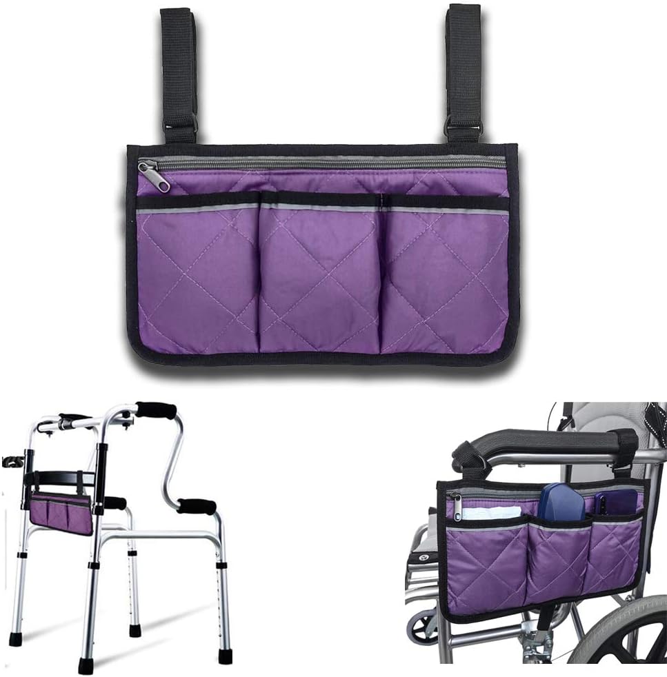 Wheelchair Accessories, Purple Waterproof Wheelchair Bags to Hang on Back with Bright Line Black Storage Organizers for Home/Outdoor/Baby Cart (Purple Side): Health & Personal Care
