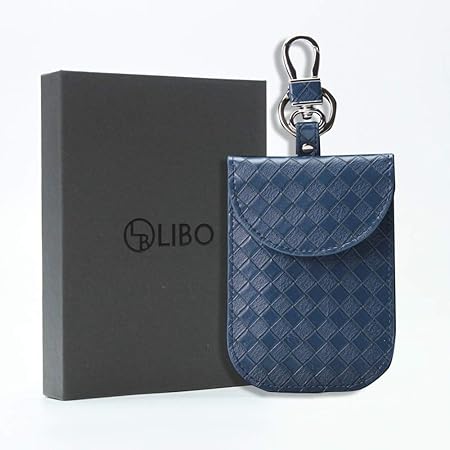 Amazon Libo 国内メーカー リレーアタック防止用スマートキーケース 電波遮断ポーチ スマートキー 盗難防止 電波遮断 ケース ポーチ スマートキーケース 車 盗難 防止 対策 グッズ カバー 鍵 電波 遮断 スキミング防止 高級 Puレザー ネイビー キーケース
