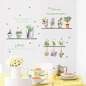 HFSTT Pegatinas de Pared Planta en Maceta Hierba Verde Etiqueta para