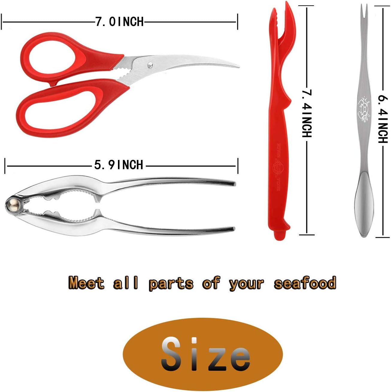 JDSUMS 15 Seafood Tools Picks Set Crackers Tools, 2 Lobster Shellers, 6 Red Picks, 1 Scissor, 6 Stainless Steel Forks for Lobster, Crab, Crawfish and Other Crustaceans - Kitchen Easy-opener Picnic Tools: Kitchen & Dining