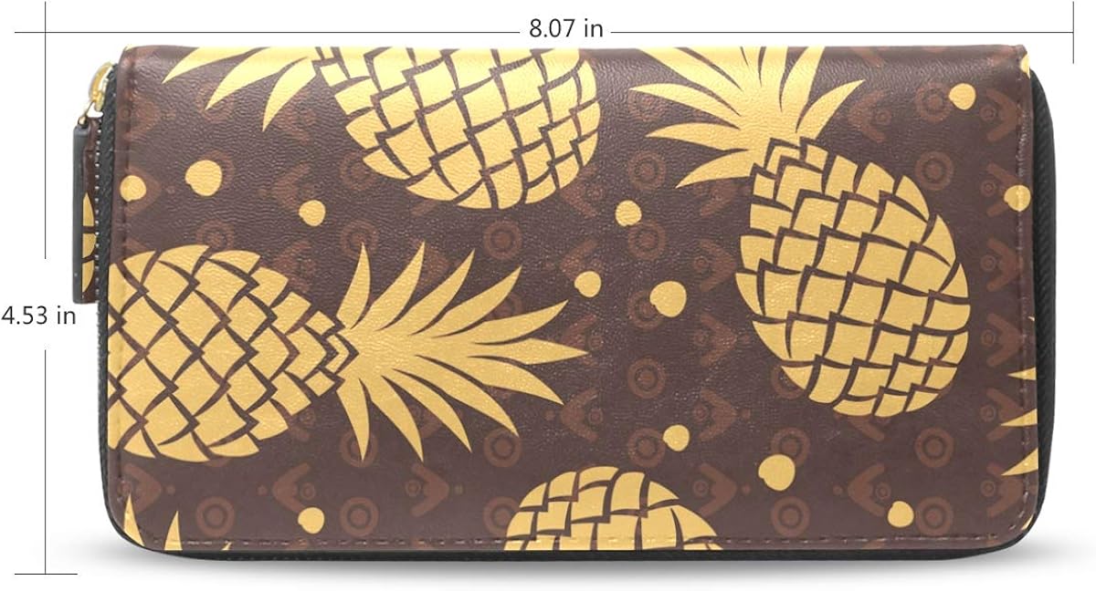 Women Wallet Purse Clutch Bag Pineapple Dot Pattern Zipper Leather