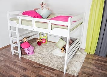 Hochbett'Easy Premium Line' K15/n, Buche Vollholz massiv weiß lackiert, umbaubar - Liegefläche: 160 x 190 cm