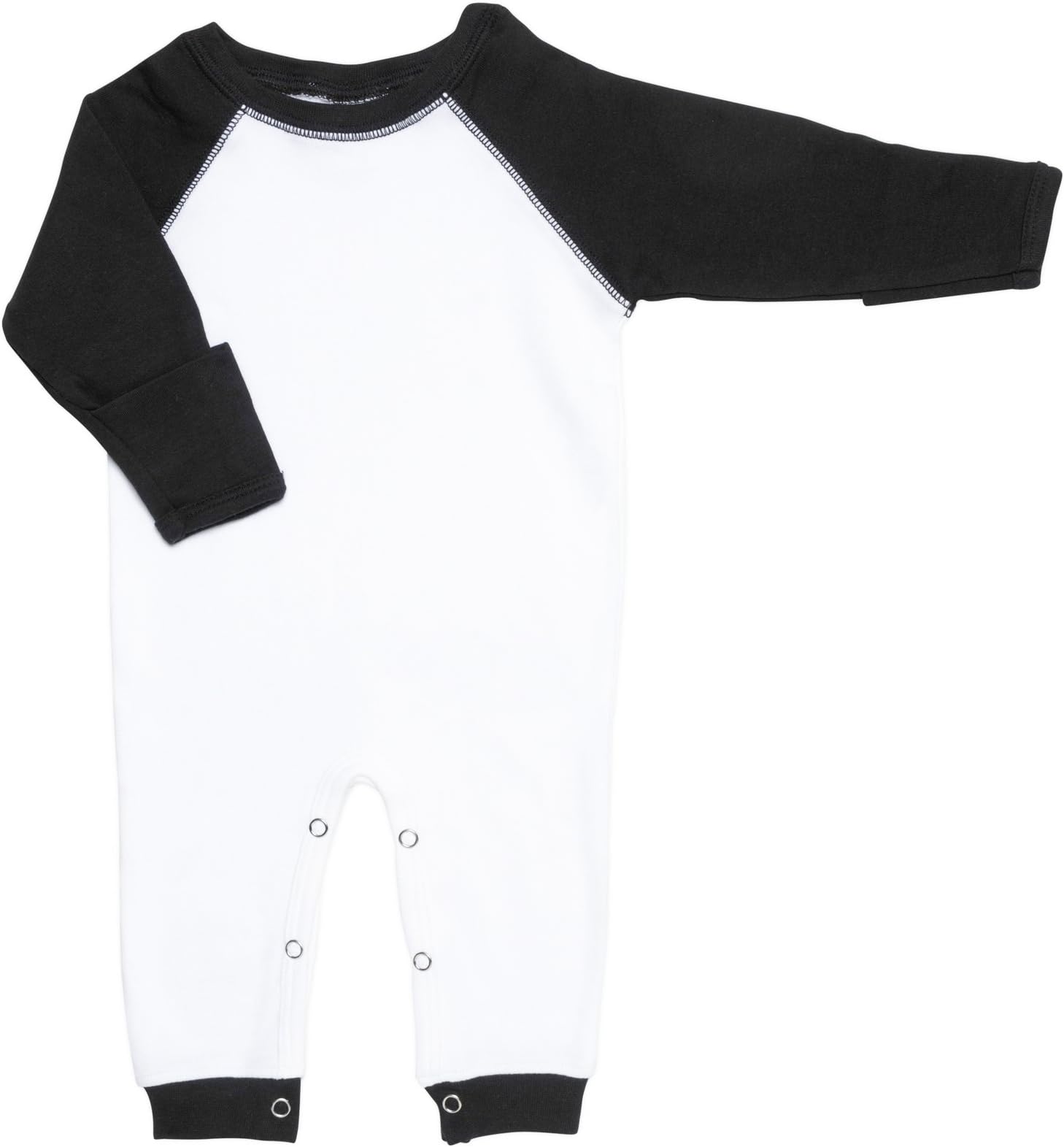 Laughing GiraffeBaby Blank Long Sleeve Raglan Baseball Sleep and Play with Mittens White/Black (3-6M-LG2444)