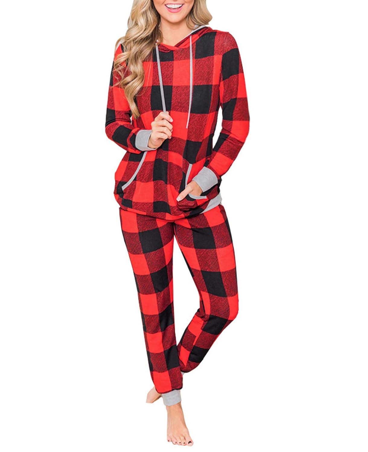 Buy Novelcos 2 Pieces Women's Pajama Set Red Plaid Sleepwear Set Long