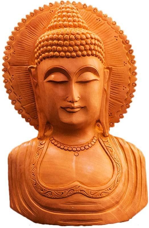 CraftedIndia Wooden Decorative Buddha Face Sculpture for Home Décor