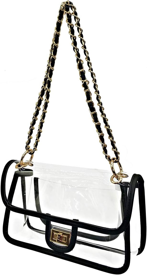 Laynos Clear Purse Turn Lock NFL Approved Chain Crossbody Shoulder Bags Handbags