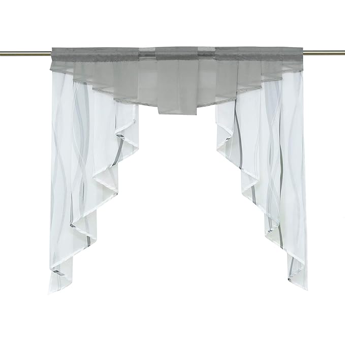 HongYa Tunnelzug Scheibengardine transparenter Voile Kurzgardine für Kleinfenster H/B 100/100 cm Weiß Silber