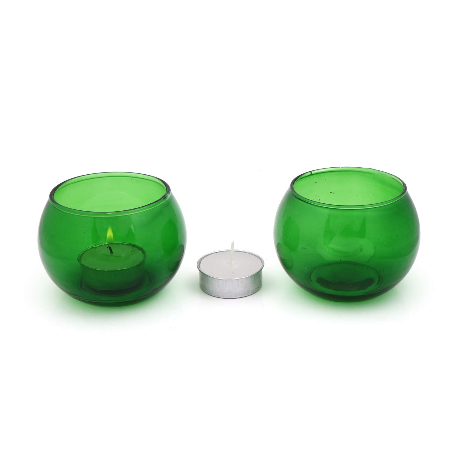 Buy Exclusive Table Accessories Green Glass MultiPurpose 2 TeaLight Bowls Set/Lite/Candle