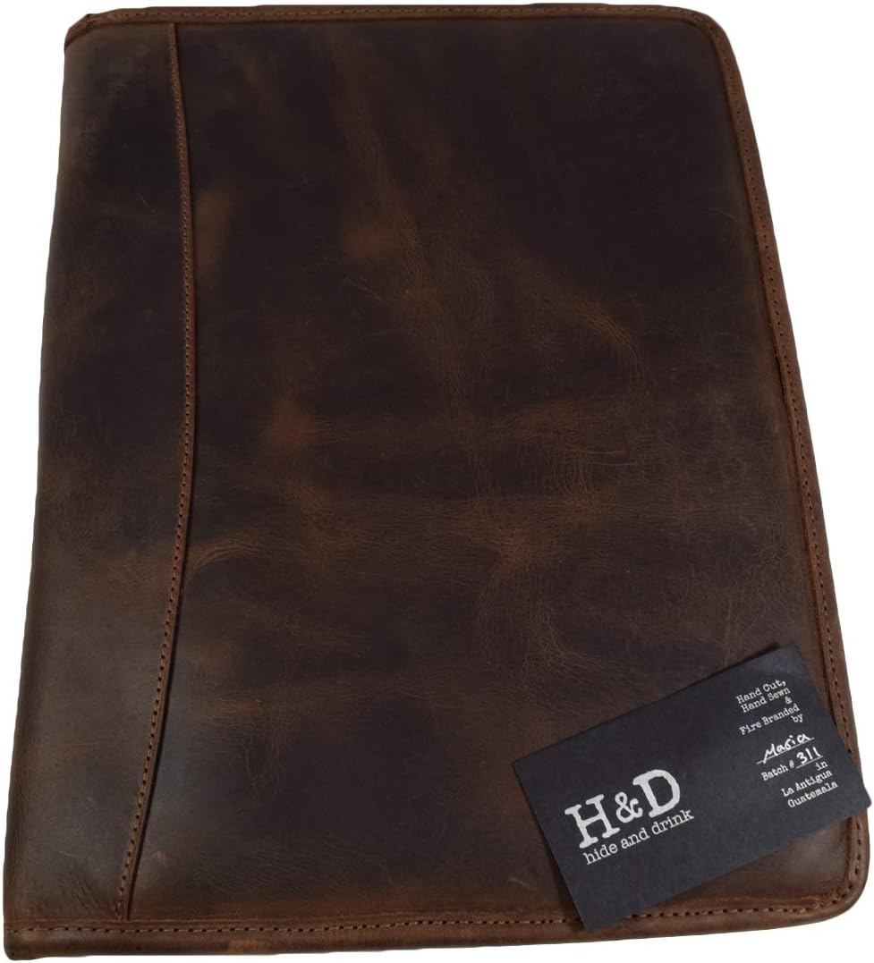 Hide & Drink, Leather Professional Portfolio/Document Folder Organizer Padfolio / A4 Writing Pad w/Pen & Card Holder Handmade : Bourbon Brown : Office Products