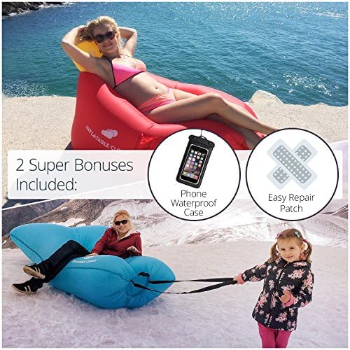 "Inflatable Cloud" LayChair with Pillow, Laying Bag, Lounger Air Filled Laysack, Inflates in Seconds, No Pump Needed, Air Couch Sofa, Laybag Air Hammock, Free Waterproof iPhone Case (Silversnow)