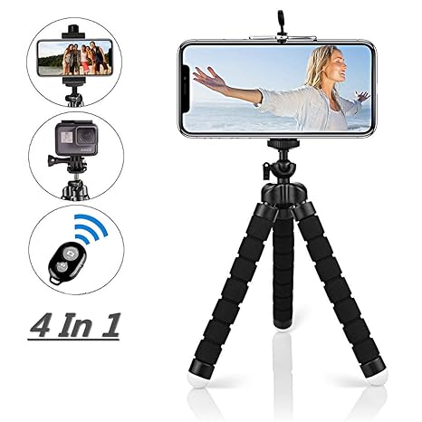 Reching Handy-Stativ, flexibel, verstellbar, Kamerastativ, Halterung mit kabelloser Fernbedienung und Universal-Clip 360 ° dr