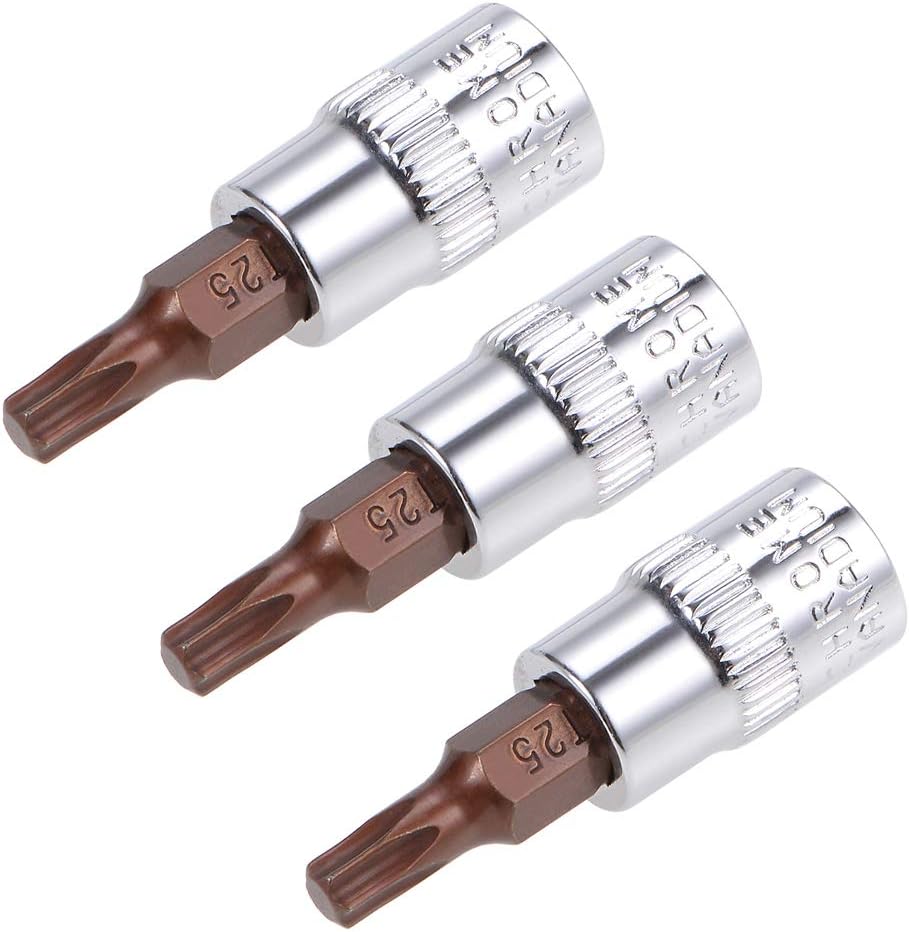 sourcing map 1/4" Drive x T25 Torx Bit Socket, S2 Steel Bits, CR-V Sockets 38mm Length (for Hand Use Only) 3pcs