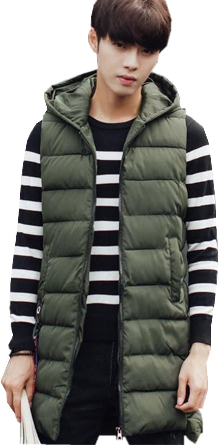 Amazon Sanku メンズ ダウンベスト ロング フード付き 袖なし 超軽量 中綿 ポケット 大人気 カジュアル ジャケット アウトドアウェア ダウン タンクトップ ベスト 半袖 秋冬 無地 厚手 防寒 暖かい 大きいサイズ グリーン Xxl ベスト 通販