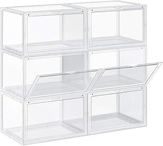 SONGMICS Schuhboxen, 6er Set, stapelbare Schuhorganizer, Kunststoffboxen mit durchsichtiger Tür, Schuhaufbewahrung, für Schuhe bis Größe 46, 36 x 28 x 22 cm, transparent LSP06CW