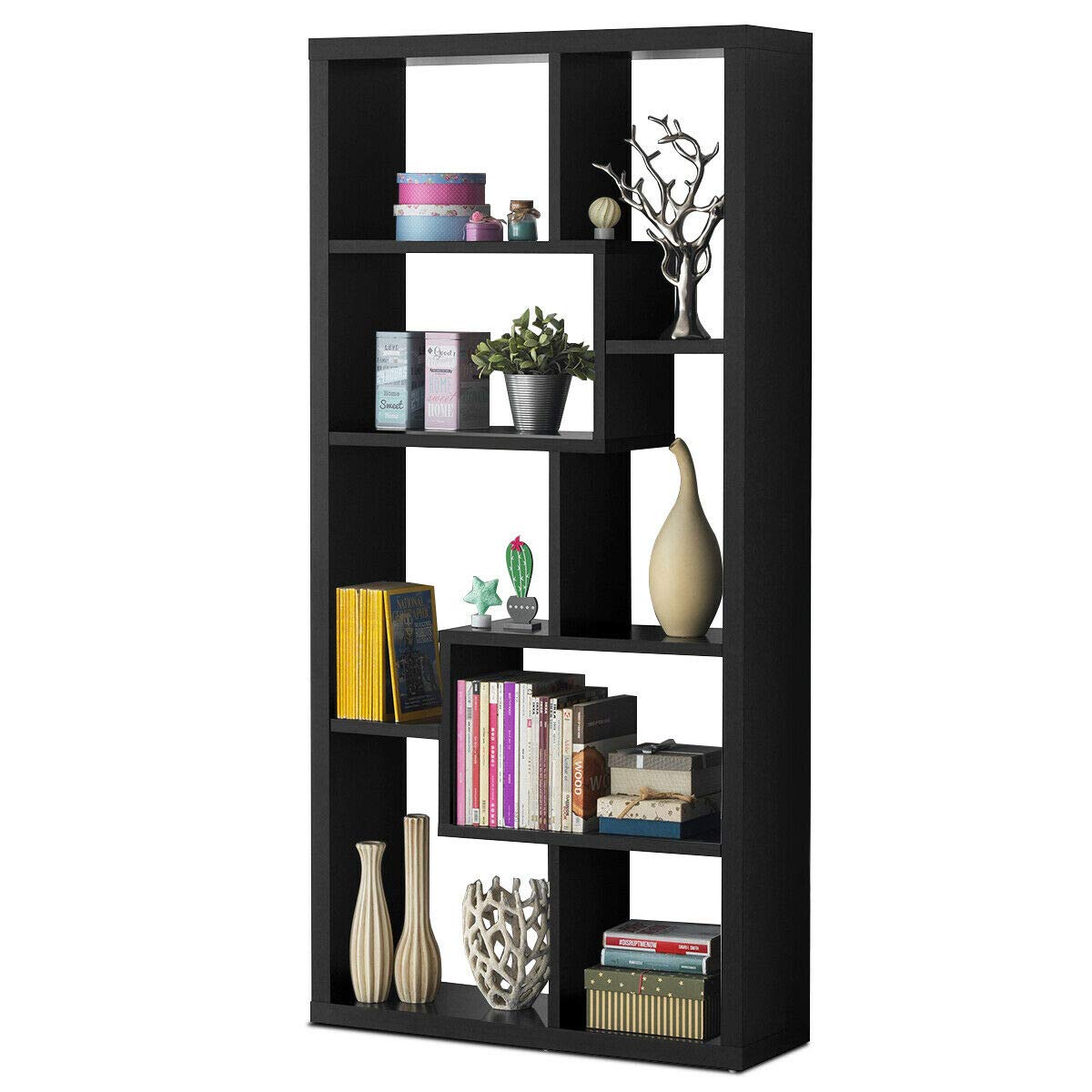 Giantex 8 Cubes Bookcase, Ladder Shelf Freestanding Corner Storage Bookshelf, 4-Layer Organizer Rack Display Cabinet (Black)