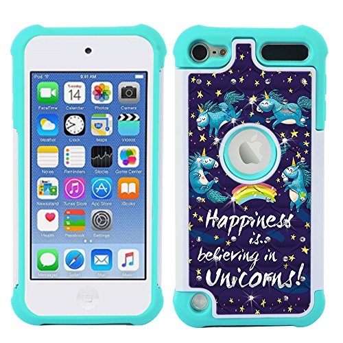 iPod Touch Case, iPod Touch 5 Case, iPod Touch 6 Case, MagicSky [Shock Absorption] Studded Rhinestone Bling Hybrid Dual Layer Armor Defender Protective Case Cover For iPod Touch 5th / 6th Gen-UNICORNS