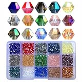 Chengmu 4mm 1500pcs Bicone Glass Beads for Jewelry Making Faceted Shape Multicolor AB Colour Crystal Spacer Beads Assortments Supplies for Bracelets Necklaces with Elastic Cord Storage Box