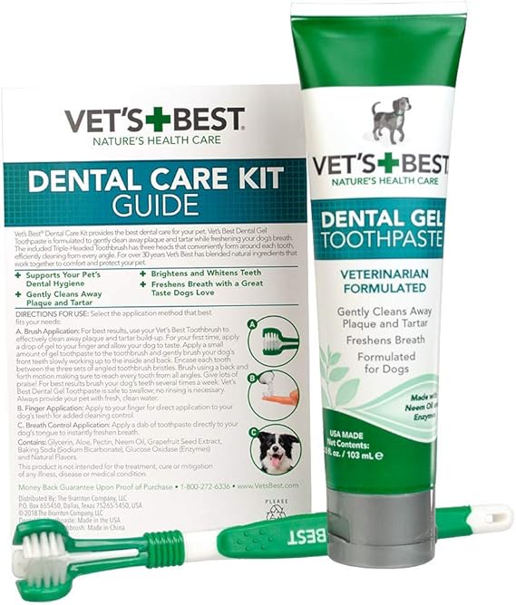 Vet's Best Dental Gel Toothpaste and Toothbrush Kit for Dogs Amazon.co