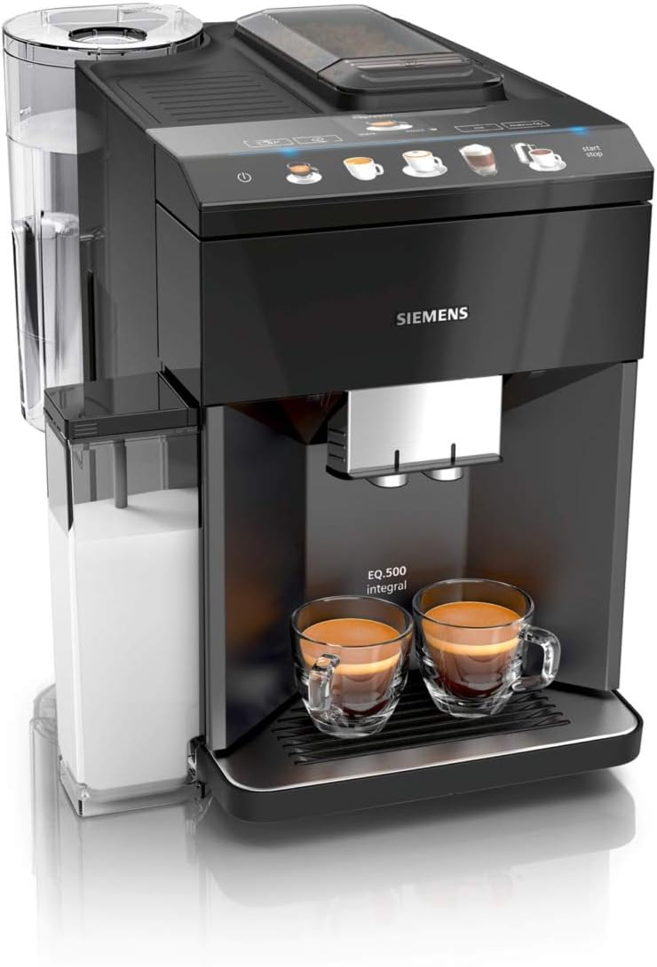 Siemens EQ.500 integral Kaffeevollautomat TQ505D09, einfache Bedienung, integrierter Milchbehälter, zwei Tassen gleichzeitig, 1.500 Watt, schwarz