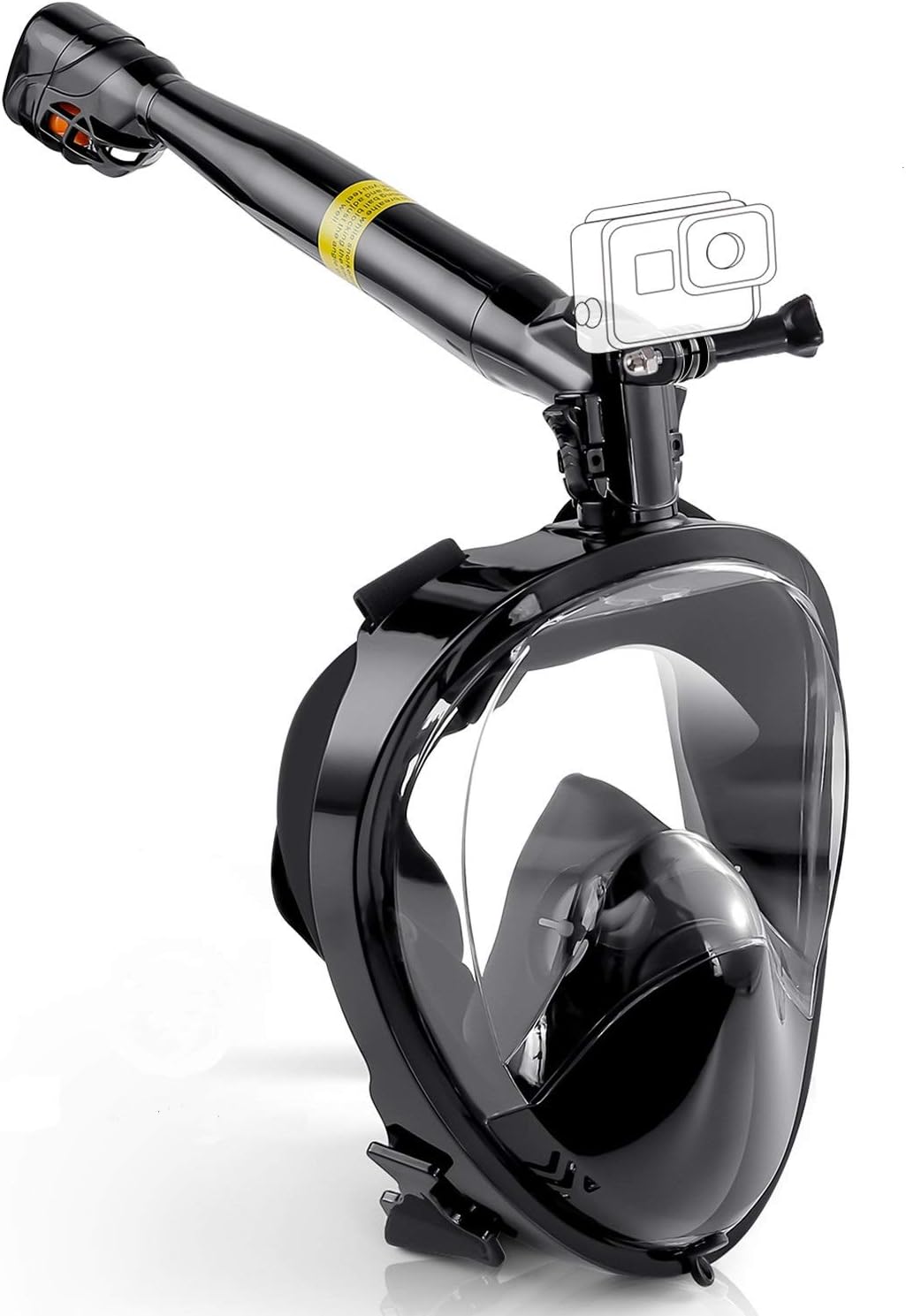 Somune Snorkeling Mask Full Face, Longest Snorkel Mask with Adjustable Strips and Action Camera Mount, 180° Panoramic View Anti-Fog Anti-Leak Safe Breathing Diving Mask for Adults Black L/XL