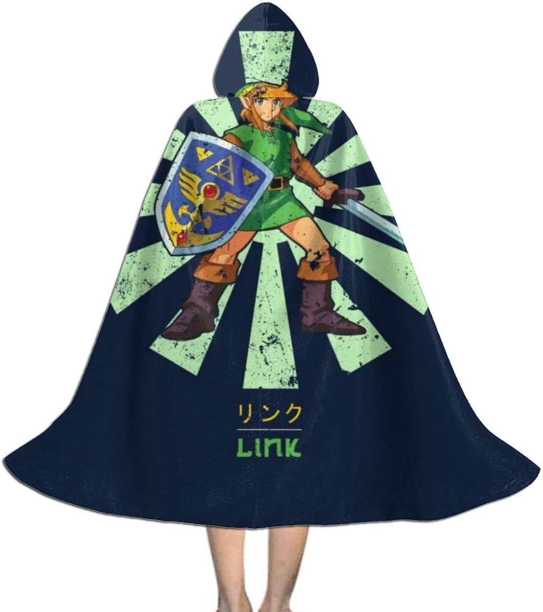 KUKHKU Link Retro Japanese Legend Of Zelda Unisex Kids Hooded Cloak Cape Halloween Xmas Party Decoration Role Cosplay Costumes