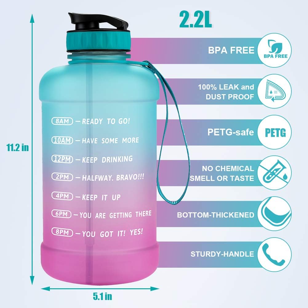 KEEPTO Half Gallon/64oz Leakproof BPA Free Water Bottle with Motivational Time Marker, Straw&Handle, Ensure Enough Water-Drinking Amount for Fitness and Outdoor Sports(Included Straw Brush) : Sports & Outdoors