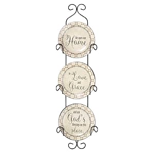 We Open Our Home Ceramic Mini Wall Plates With Metal Display Rack, Set of 3