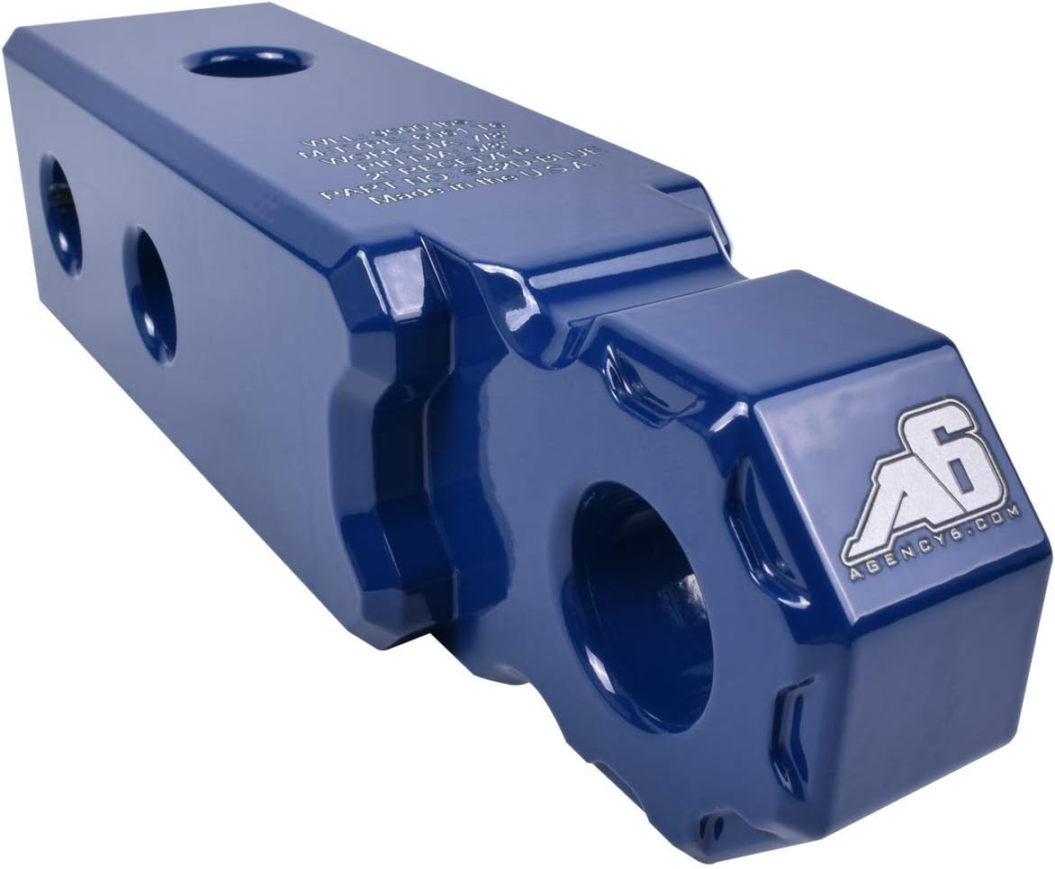 Agency 6Recovery Shackle Block 2" XL (Double Hole) - Powder Coat Blue - Hitch Recovery Block Fits 2 inch Hitch - Proudly Made in The USA with US Certified Materials