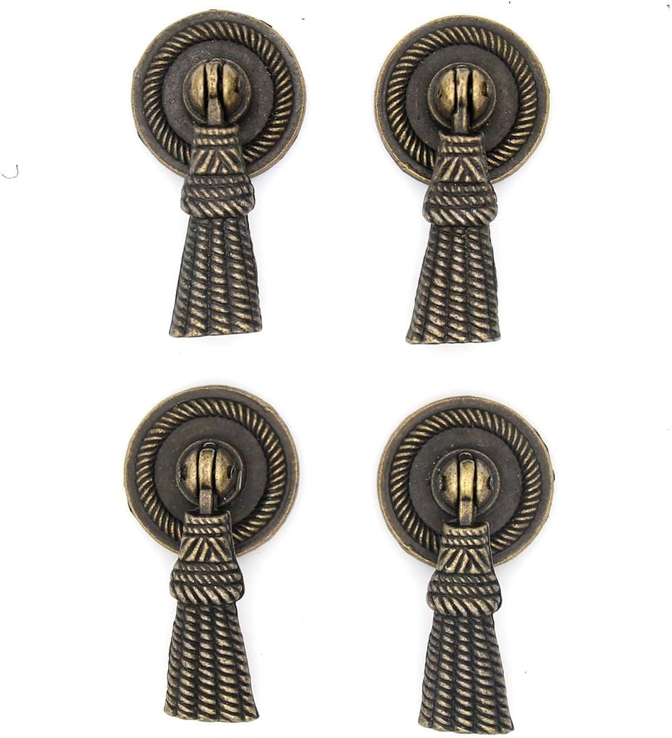 4 PCs Vintage Tassel Pendant Pulls Antique Brass Pulls Knob Handles
