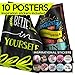 HappyPoster Inspirational Wall Art with Stickers! 10 Motivational Posters for Classroom Decorations, Home, Office Decor, College Dorm, Library Poster Set. School Supplies Positive Quotes Wall Decor