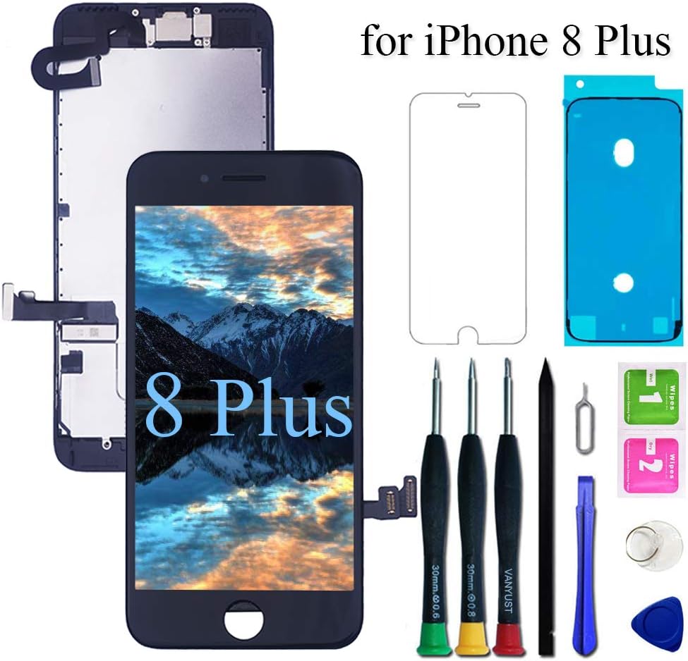VANYUST for iPhone 8 Plus Screen Replacement, LCD Display Touch Screen Digitizer Assembly with Frame Adhesive Sticker Compatible for iPhone 8 Plus Black 5.5 inch