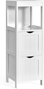 Tangkula Bathroom Floor Cabinet, Multifunctional Storage Cabinet with 2 Removable Drawers & Open Shelf, Tower Storage Cabinet with Anti-Tilt Design for Bathroom Living Room Bedroom (White)