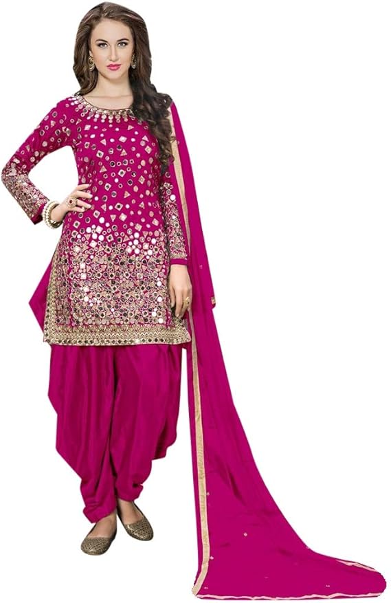 Pink Mirror Silk Indian Dress Wedding 