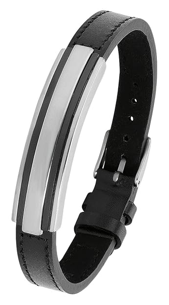 s.Oliver Herren-Armband 17,5-21,5 cm verstellbar Edelstahl IP Black Beschichtung Leder schwarz
