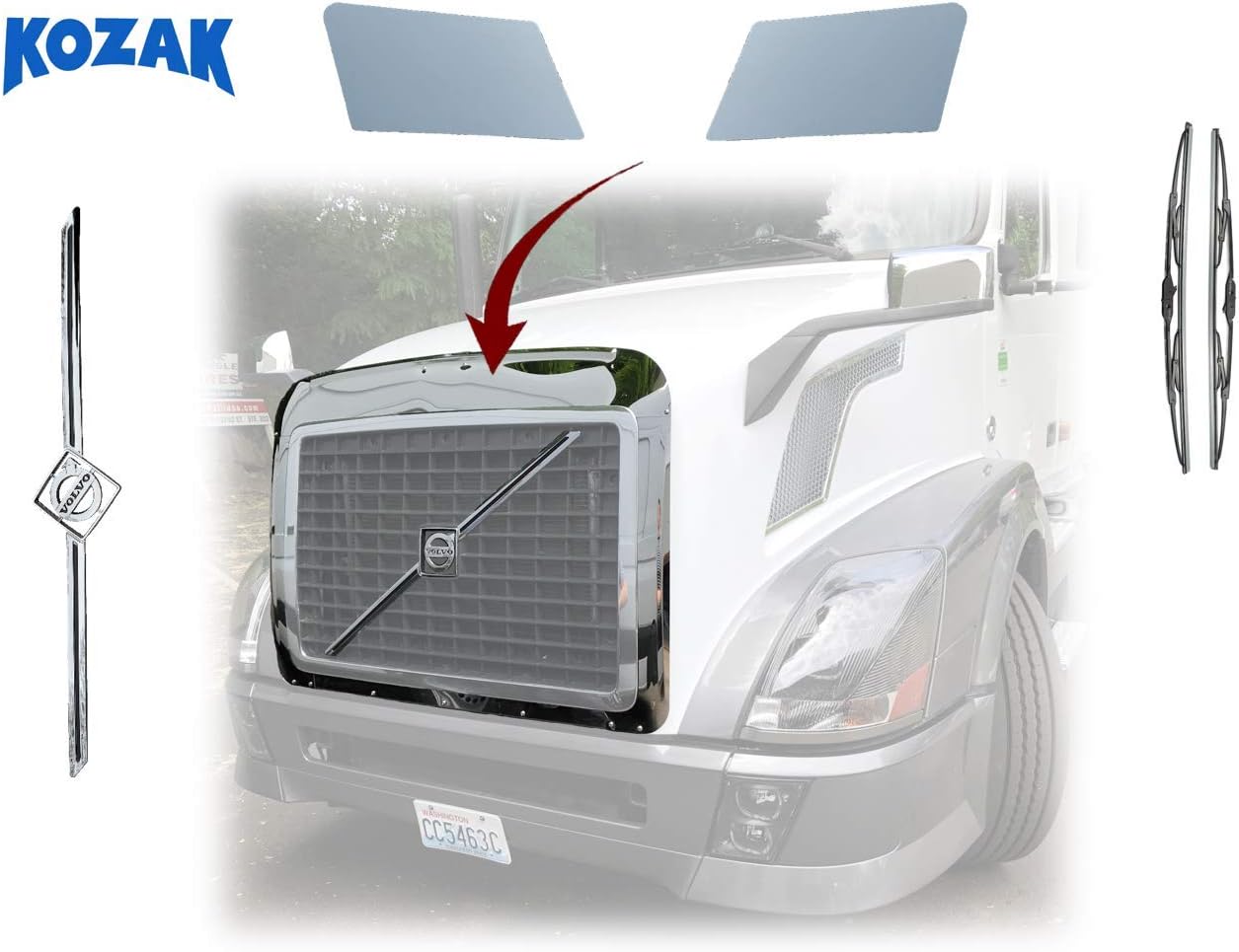 Amazon Com Longroadaccess Volvo Vnl 04 17 Semi Truck Chrome Steel Bug Shield Wind Deflector With Volvo Grille Emblem And Stripe Behind The Headlight Chrome Trim Set And 2x Wiper Blades Automotive