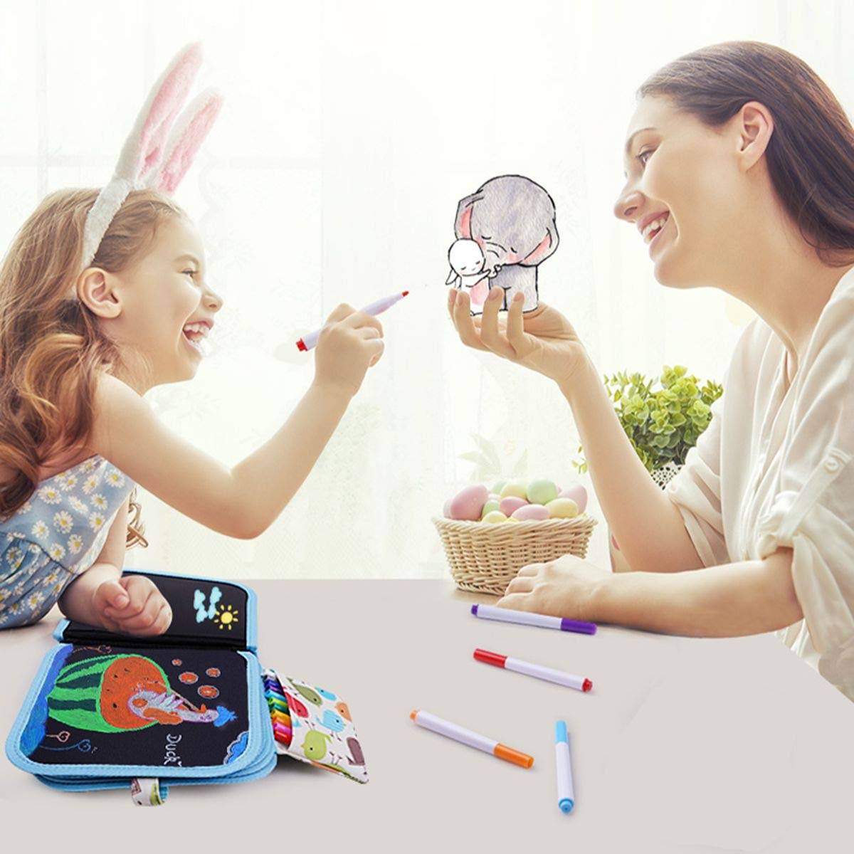 Educational Gifts Children\'s Drawing Board, Graffiti Board, Portable Double-Sided Available Small Blackboard, Erasable Water Chalk Painting (Blue)